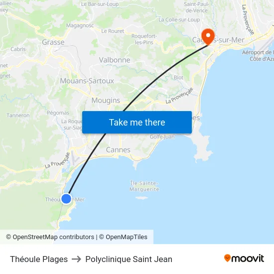 Théoule Plages to Polyclinique Saint Jean map