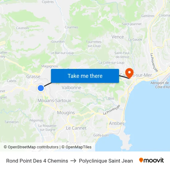 Rond Point Des 4 Chemins to Polyclinique Saint Jean map