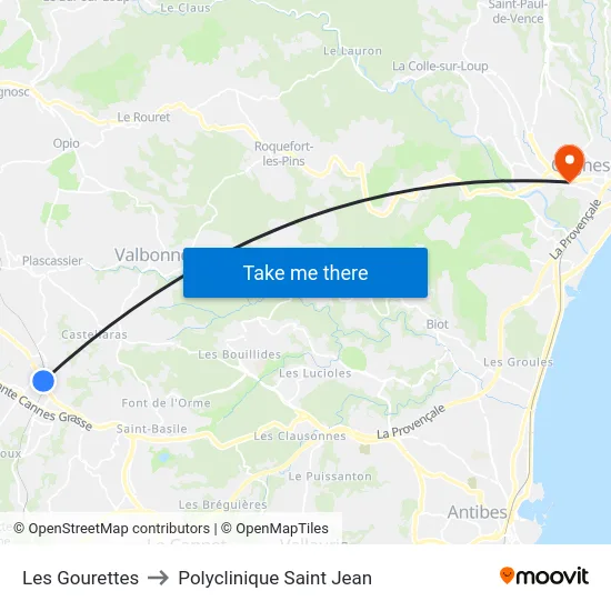 Les Gourettes to Polyclinique Saint Jean map