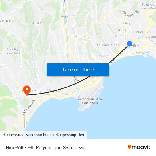 Nice-Ville to Polyclinique Saint Jean map