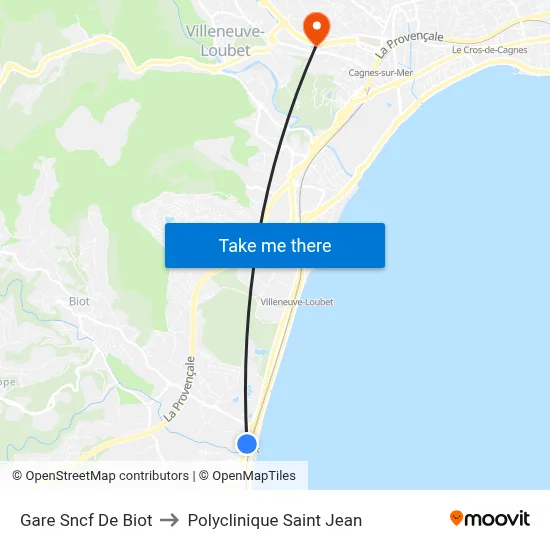 Gare Sncf De Biot to Polyclinique Saint Jean map