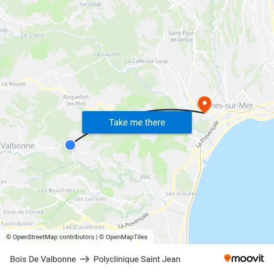 Bois De Valbonne to Polyclinique Saint Jean map
