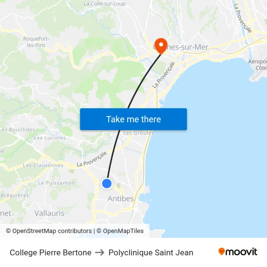 College Pierre Bertone to Polyclinique Saint Jean map