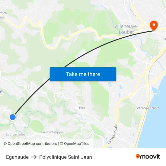 Eganaude to Polyclinique Saint Jean map