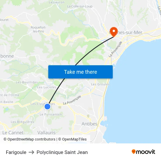 Farigoule to Polyclinique Saint Jean map