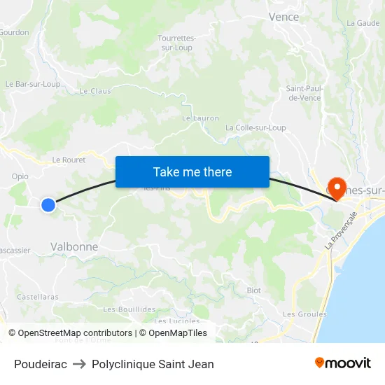 Poudeirac to Polyclinique Saint Jean map