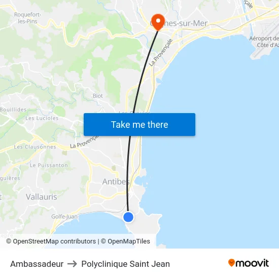Ambassadeur to Polyclinique Saint Jean map