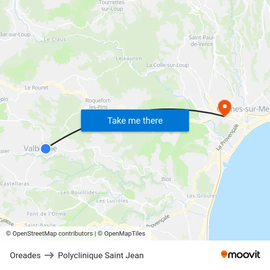 Oreades to Polyclinique Saint Jean map