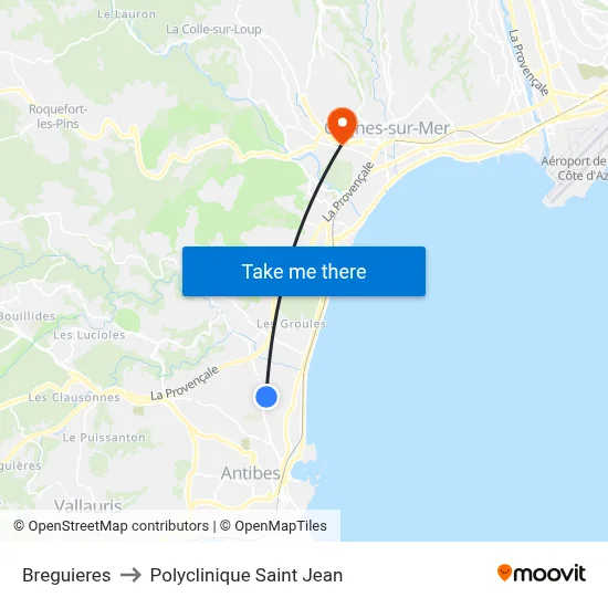 Breguieres to Polyclinique Saint Jean map