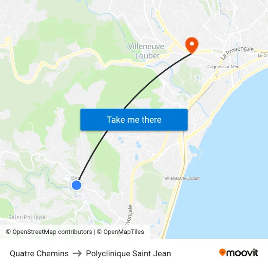 Quatre Chemins to Polyclinique Saint Jean map
