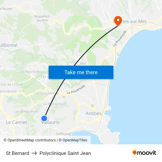 St Bernard to Polyclinique Saint Jean map