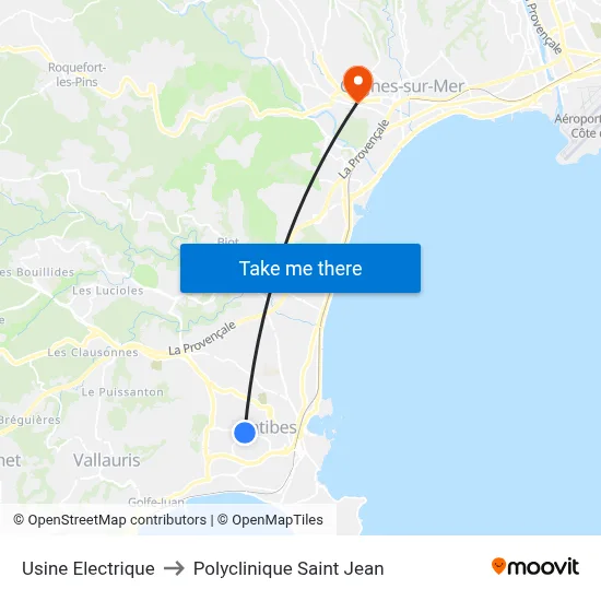 Usine Electrique to Polyclinique Saint Jean map