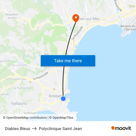 Diables Bleus to Polyclinique Saint Jean map