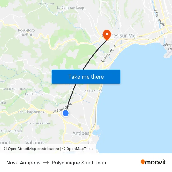 Nova Antipolis to Polyclinique Saint Jean map