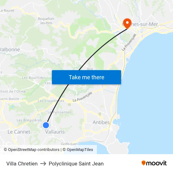 Villa Chretien to Polyclinique Saint Jean map