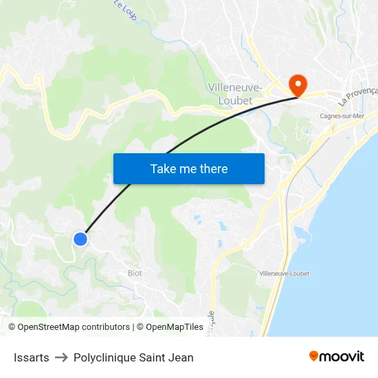 Issarts to Polyclinique Saint Jean map