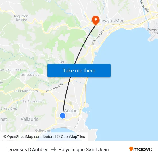 Terrasses D'Antibes to Polyclinique Saint Jean map
