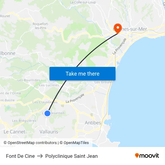 Font De Cine to Polyclinique Saint Jean map