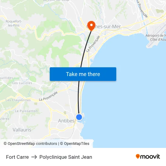 Fort Carre to Polyclinique Saint Jean map