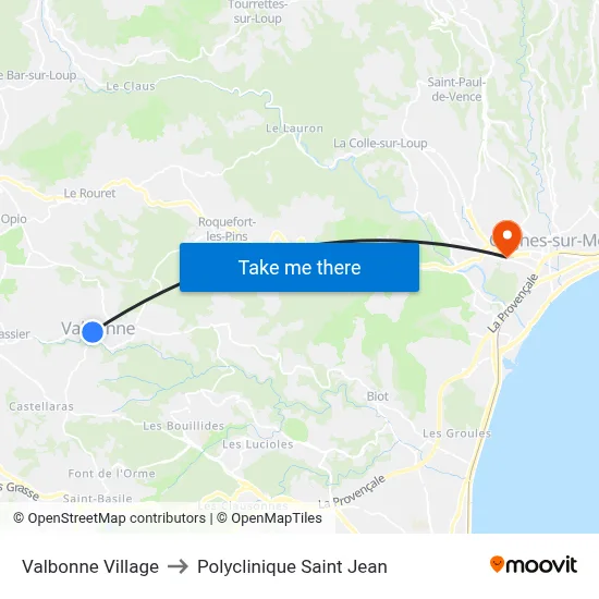 Valbonne Village to Polyclinique Saint Jean map