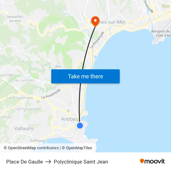 Place De Gaulle to Polyclinique Saint Jean map
