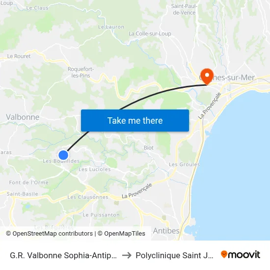 G.R. Valbonne Sophia-Antipolis to Polyclinique Saint Jean map