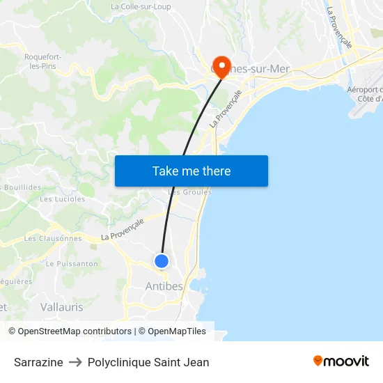 Sarrazine to Polyclinique Saint Jean map