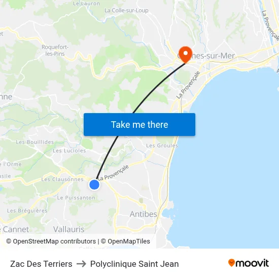 Zac Des Terriers to Polyclinique Saint Jean map