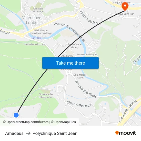 Amadeus to Polyclinique Saint Jean map
