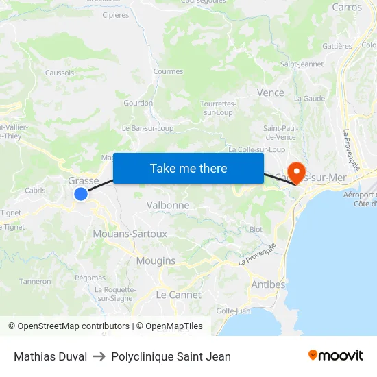 Mathias Duval to Polyclinique Saint Jean map