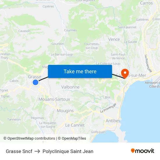 Grasse Sncf to Polyclinique Saint Jean map