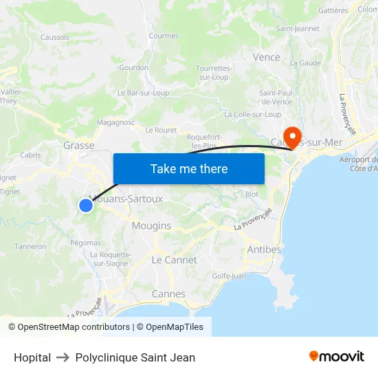 Hopital to Polyclinique Saint Jean map