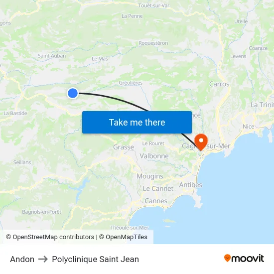 Andon to Polyclinique Saint Jean map