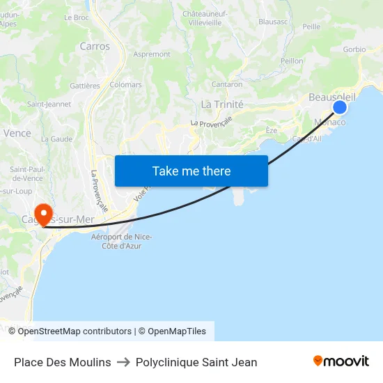 Place Des Moulins to Polyclinique Saint Jean map