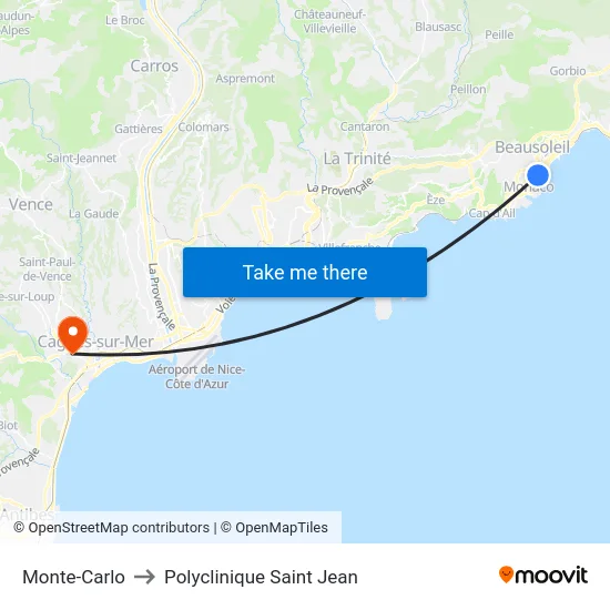 Monte-Carlo to Polyclinique Saint Jean map