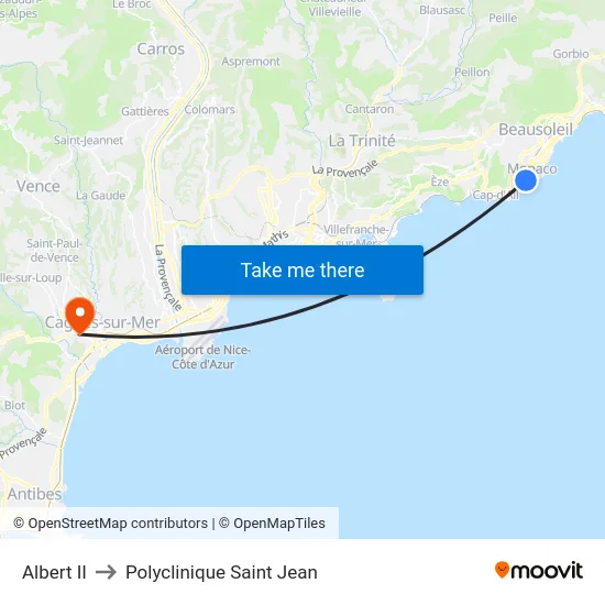 Albert II to Polyclinique Saint Jean map