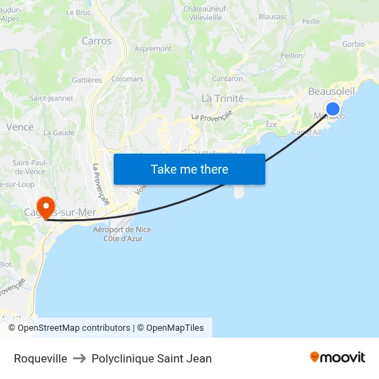 Roqueville to Polyclinique Saint Jean map