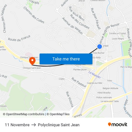 11 Novembre to Polyclinique Saint Jean map