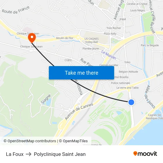 La Foux to Polyclinique Saint Jean map