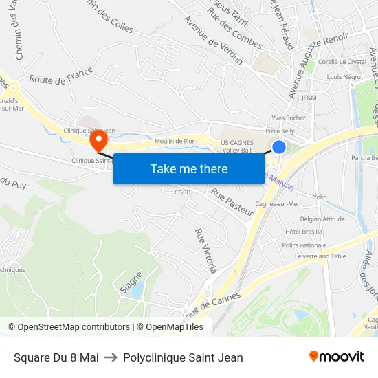 Square Du 8 Mai to Polyclinique Saint Jean map