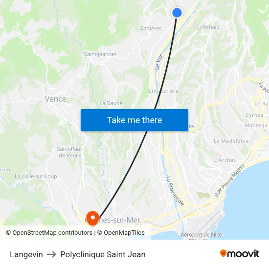 Langevin to Polyclinique Saint Jean map