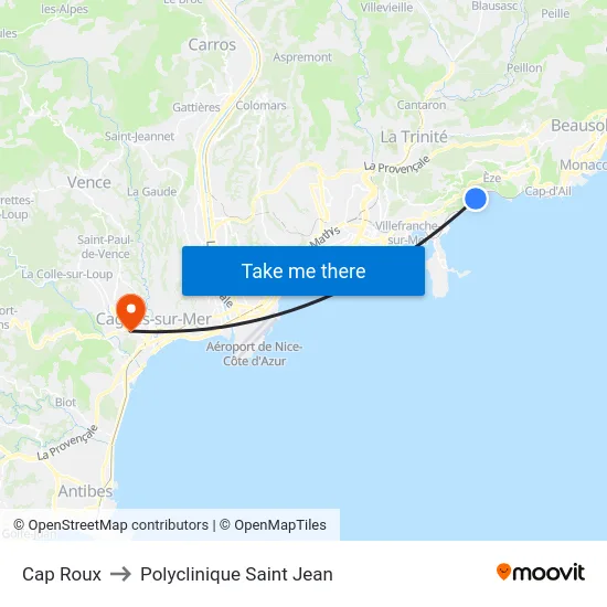 Cap Roux to Polyclinique Saint Jean map