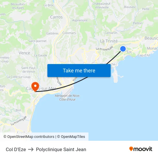 Col D'Eze to Polyclinique Saint Jean map