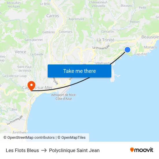 Les Flots Bleus to Polyclinique Saint Jean map