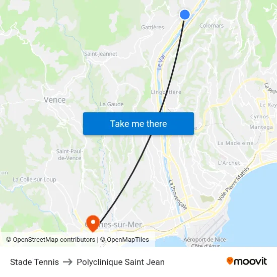 Stade Tennis to Polyclinique Saint Jean map