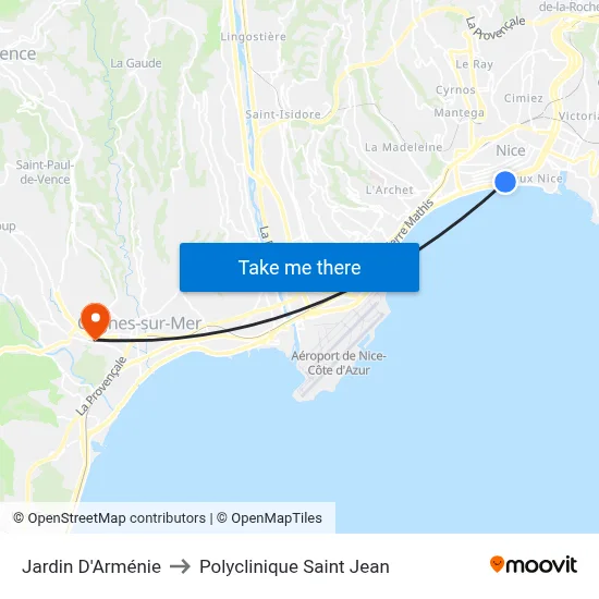 Jardin D'Arménie to Polyclinique Saint Jean map