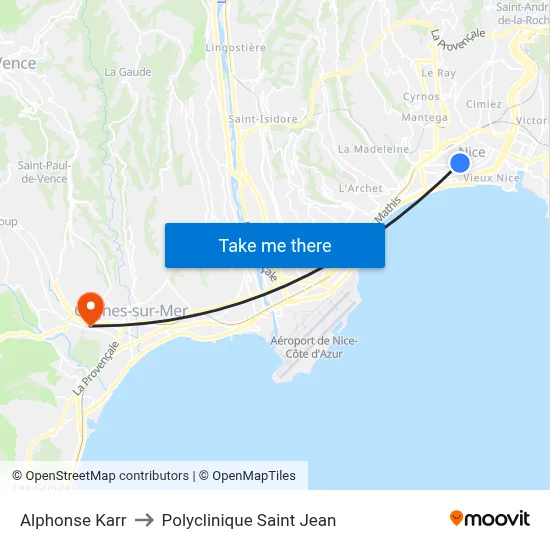 Alphonse Karr to Polyclinique Saint Jean map