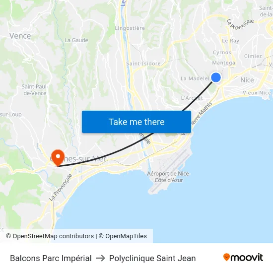 Balcons Parc Impérial to Polyclinique Saint Jean map