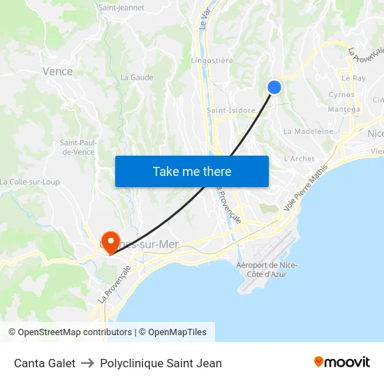 Canta Galet to Polyclinique Saint Jean map