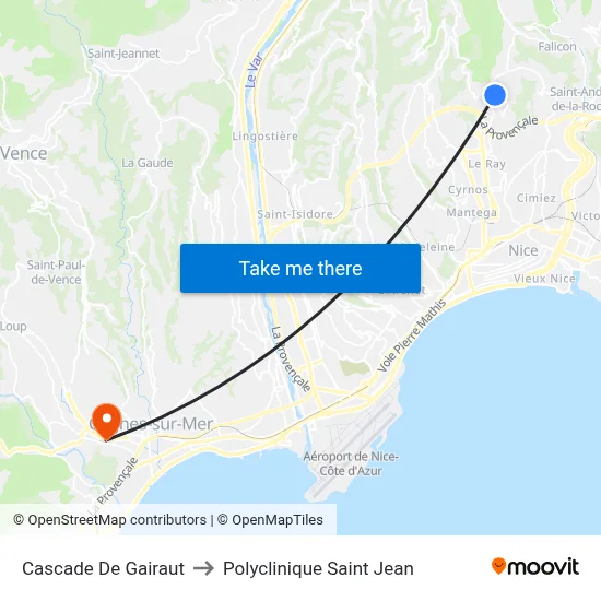 Cascade De Gairaut to Polyclinique Saint Jean map